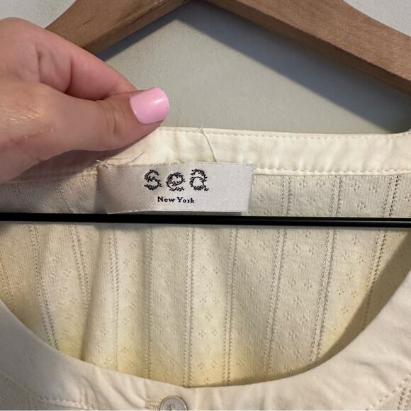 Sea New York Cream Pointelle Puff Sleeve Blouse Top Small - Picture 9 of 9